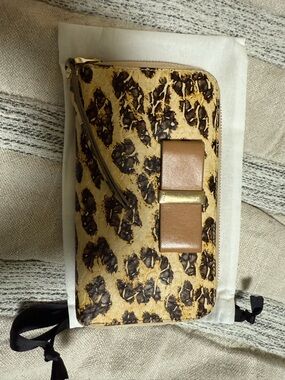 Chloe Leopard Print Wallet Clutch in Gold and Brown